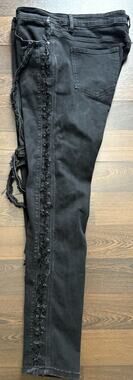 Damati Exclusive Distressed Fringe Loop Denim Jeans Black Men’s Size 36x32